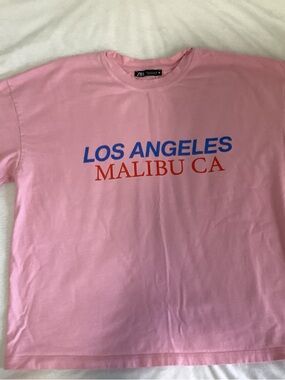 Zara Men Pink Graphic 'Los Angeles Malibu CA' Tee